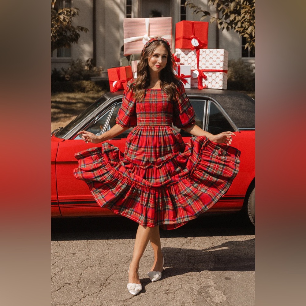 Ivy City Co. Red Plaid Stretchy Cottagecore Holiday Madeline Dress